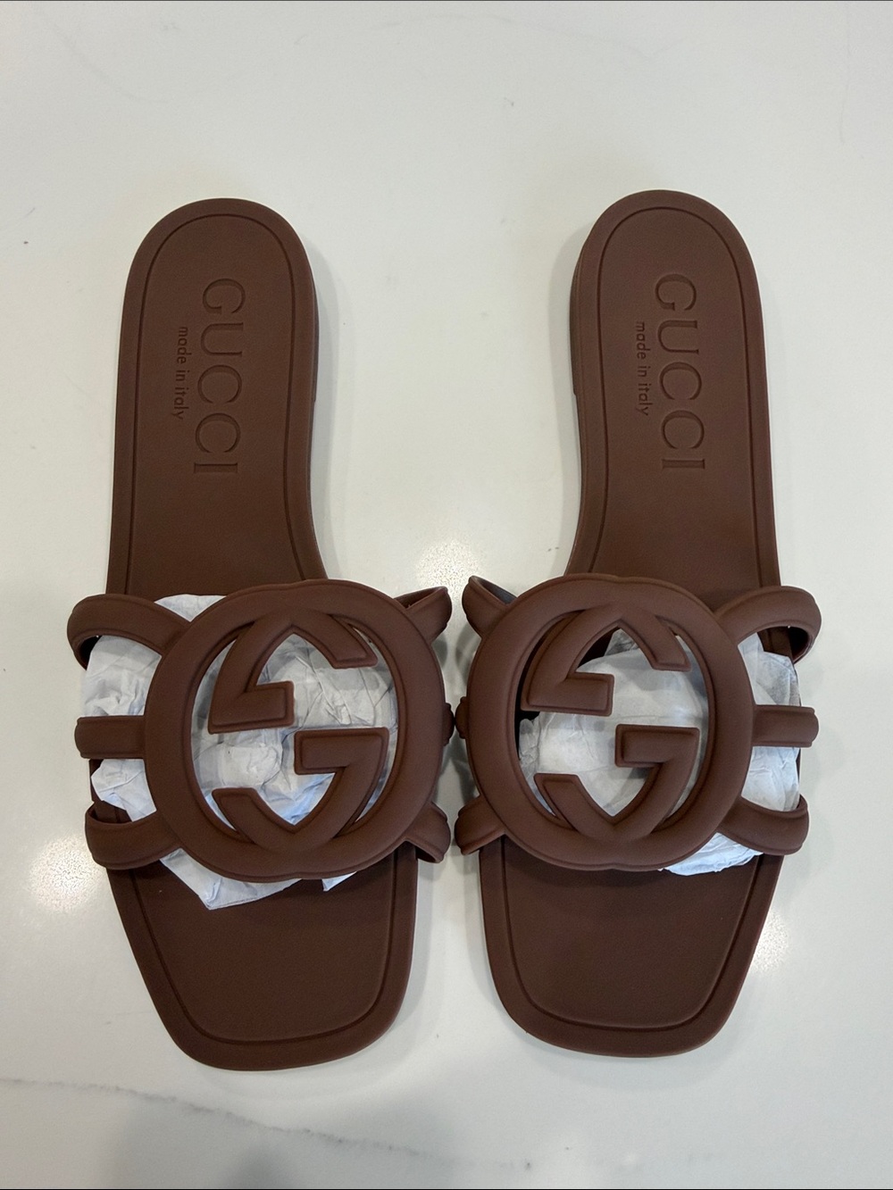 Brown Logo Slide Sandals - Women's